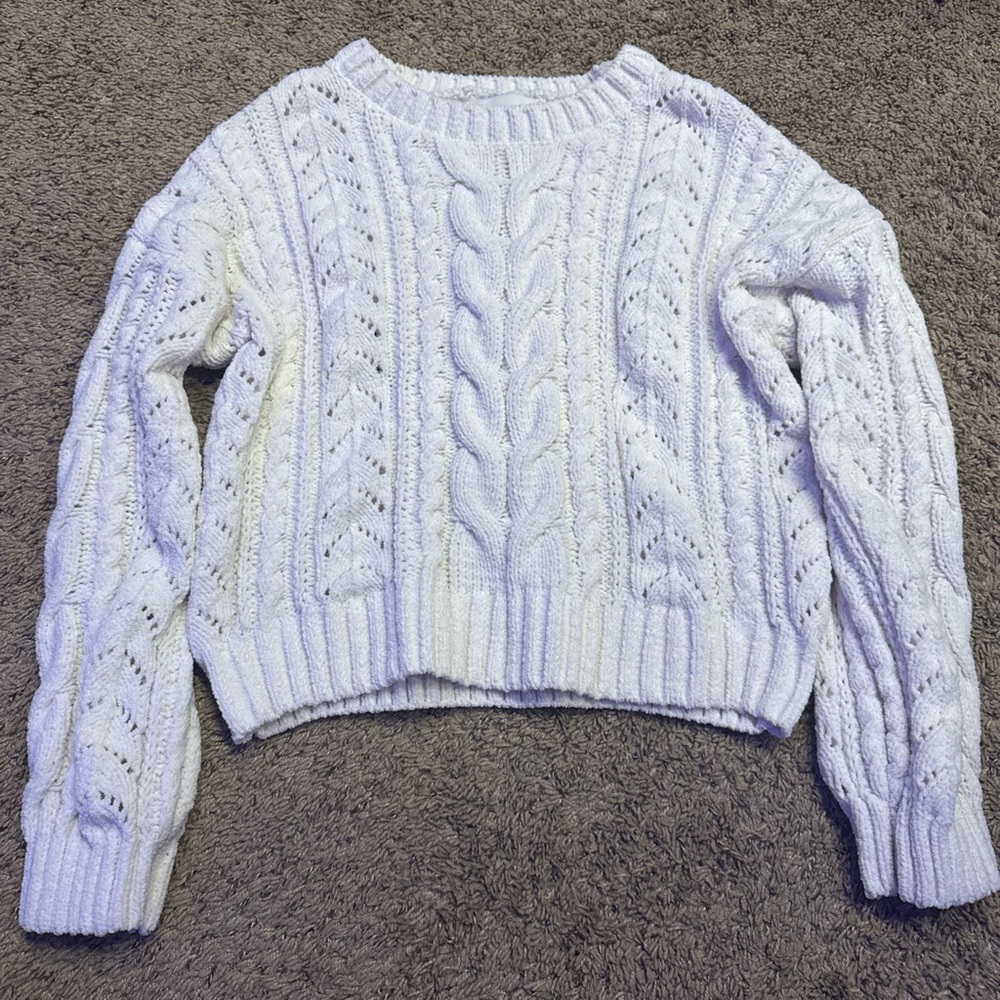 Pink Rose Classic White Cable Knit Sweater